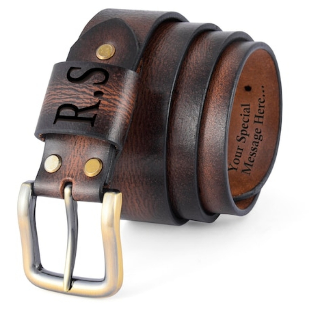 Personalized gift with the name & your special message. Handmade leather belt.